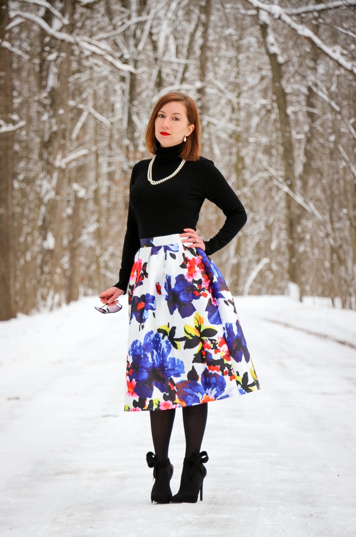 Floral Midi skirt shein