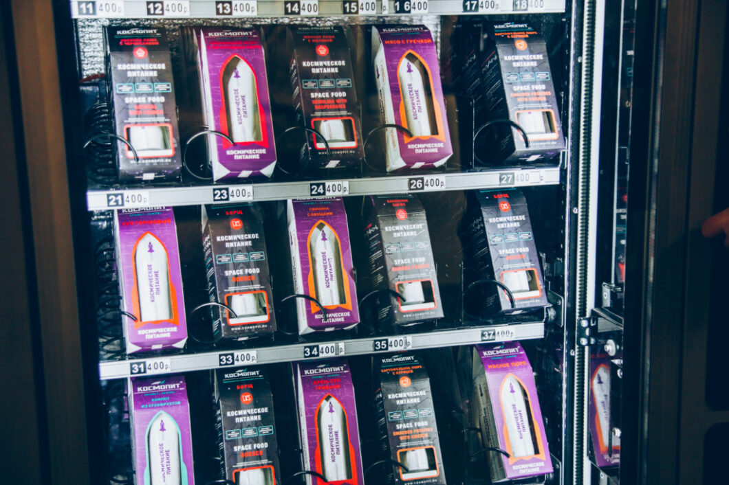 A vending machine filled with packaged Space Food.