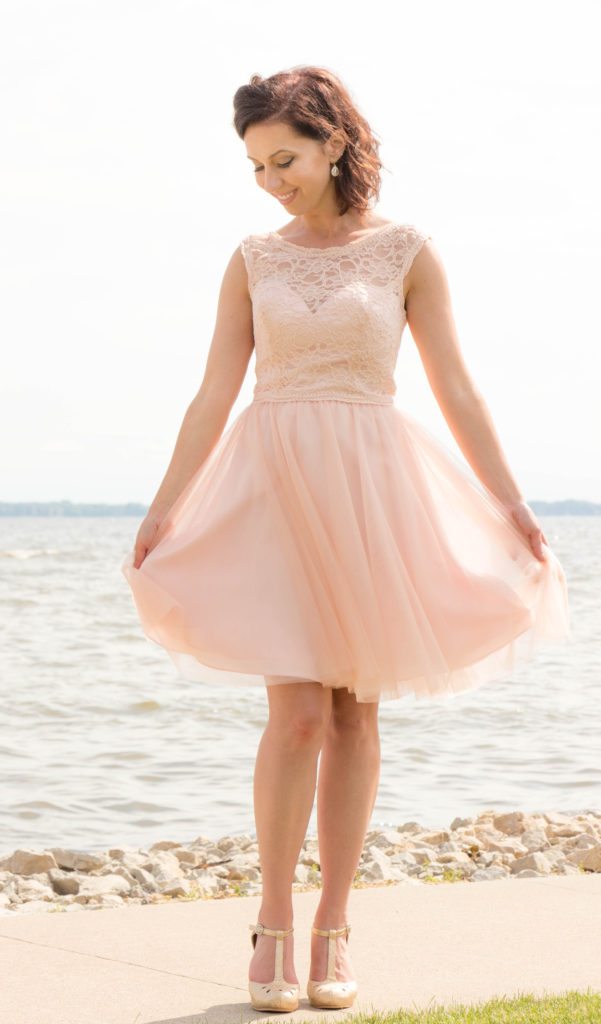 Pink Tulle Dress and Gold Shoes