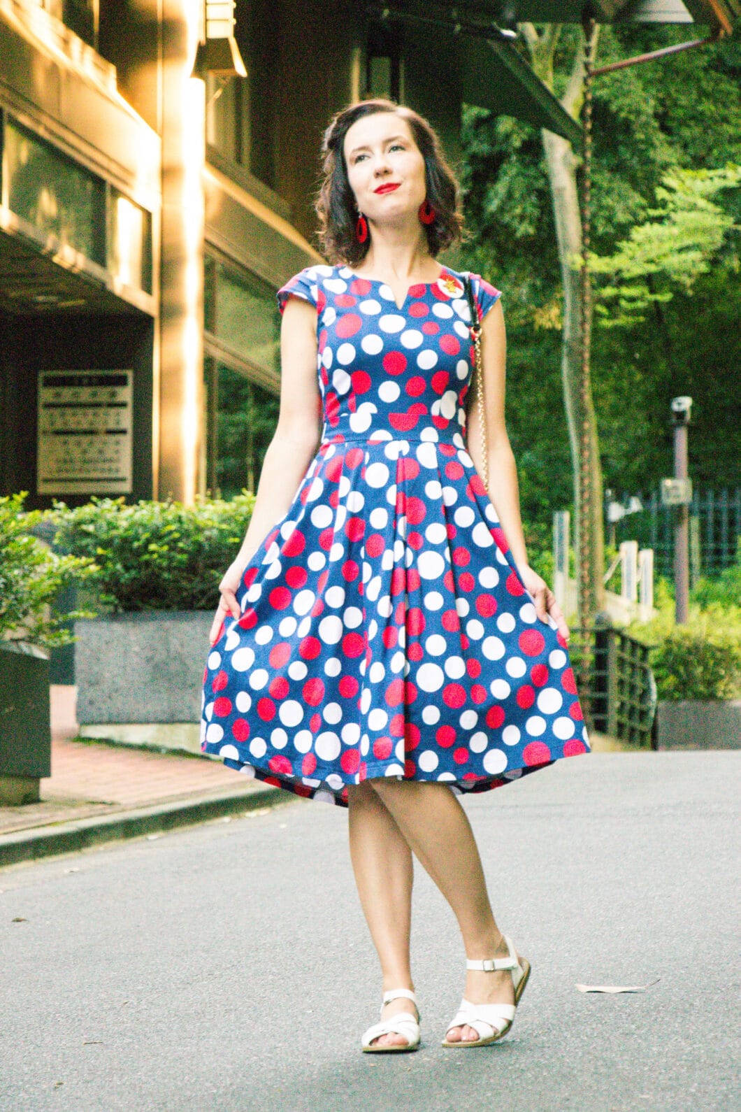 Retro polka dot midi dress