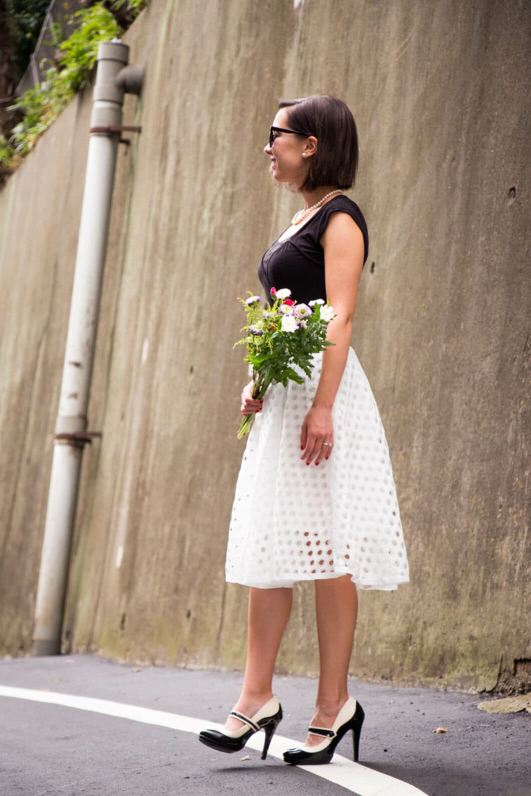 Shein eyelet white midi skirt