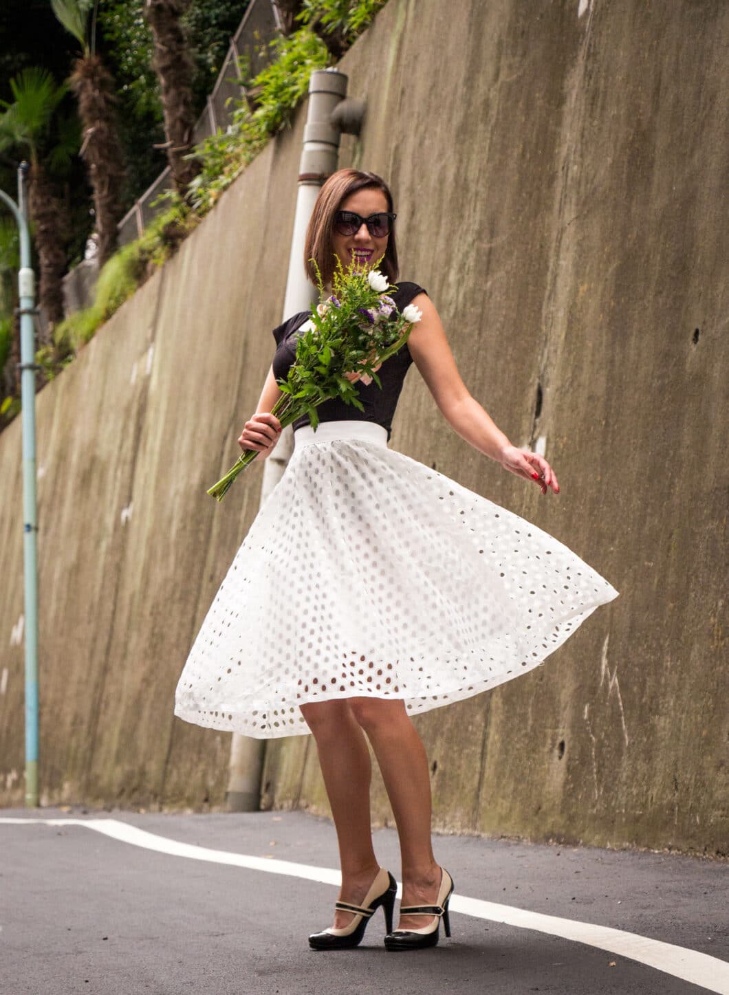 Shein eyelet white midi skirt