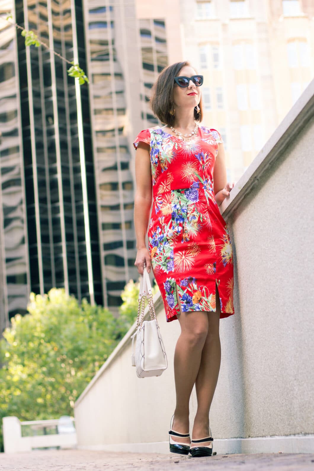 red floral dress