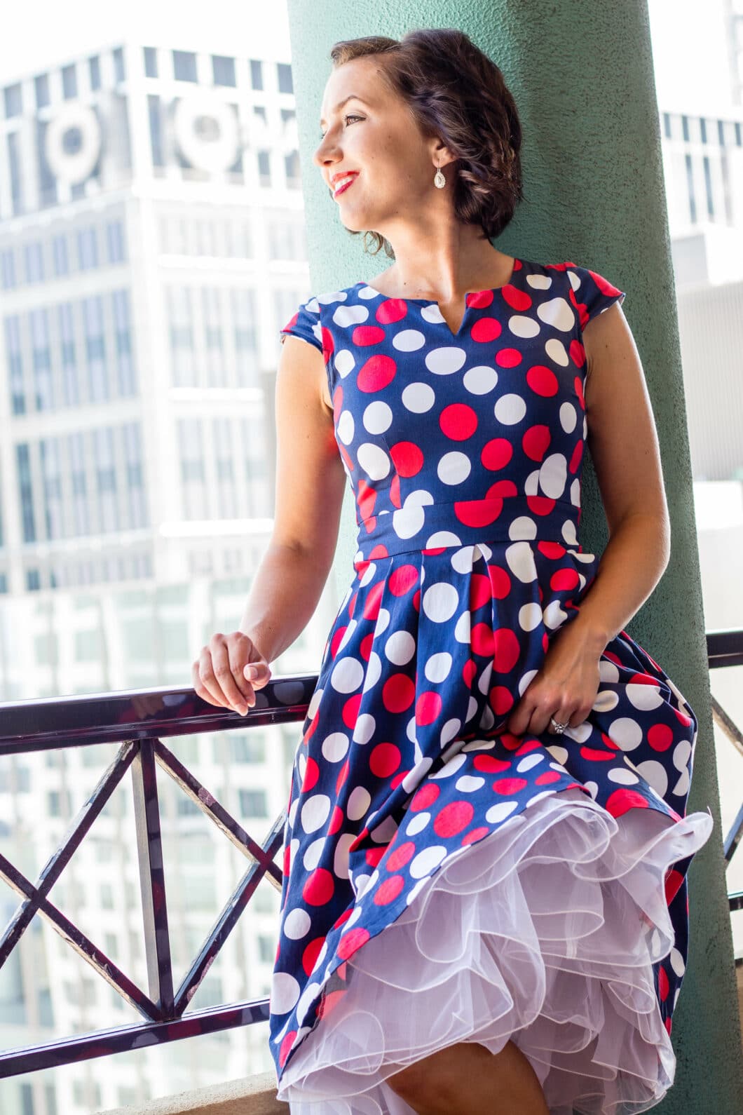 polka dot dress and white petticoat