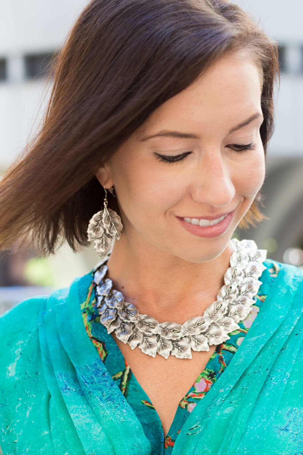 leaf necklace and earrings