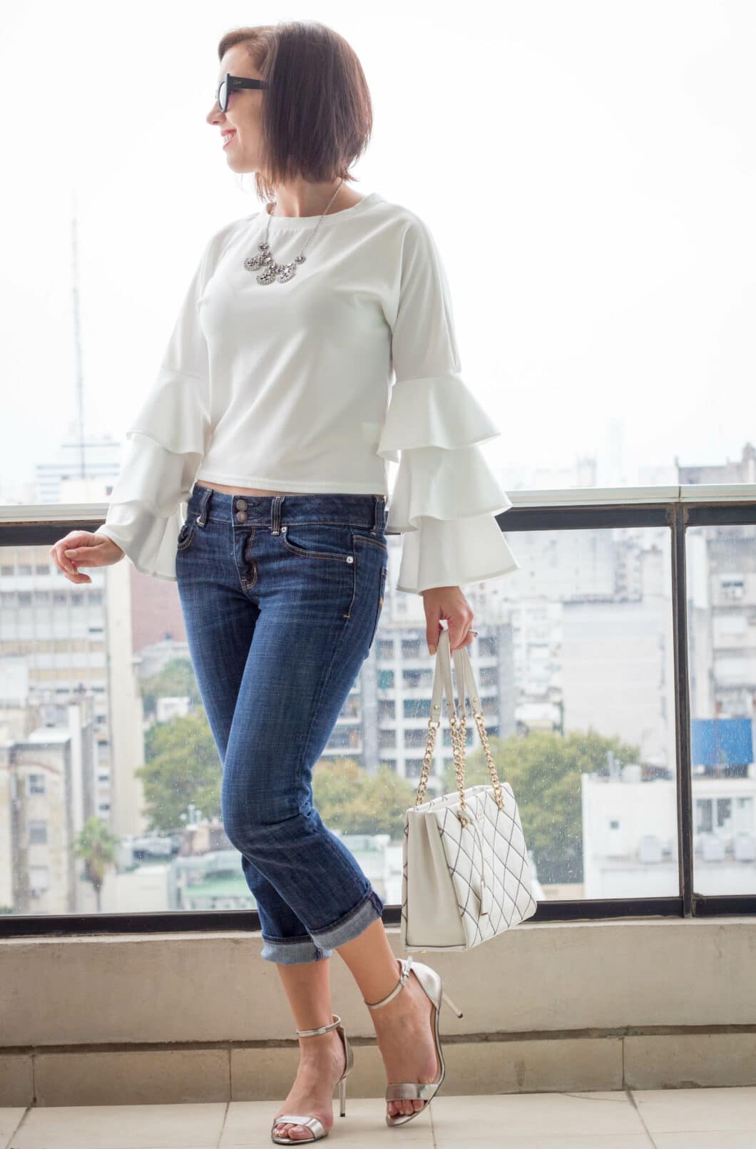 Shein ruffle sleeves white top