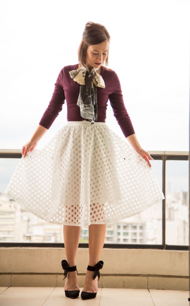 Asian Eye scarf + Shein eyelet skirt