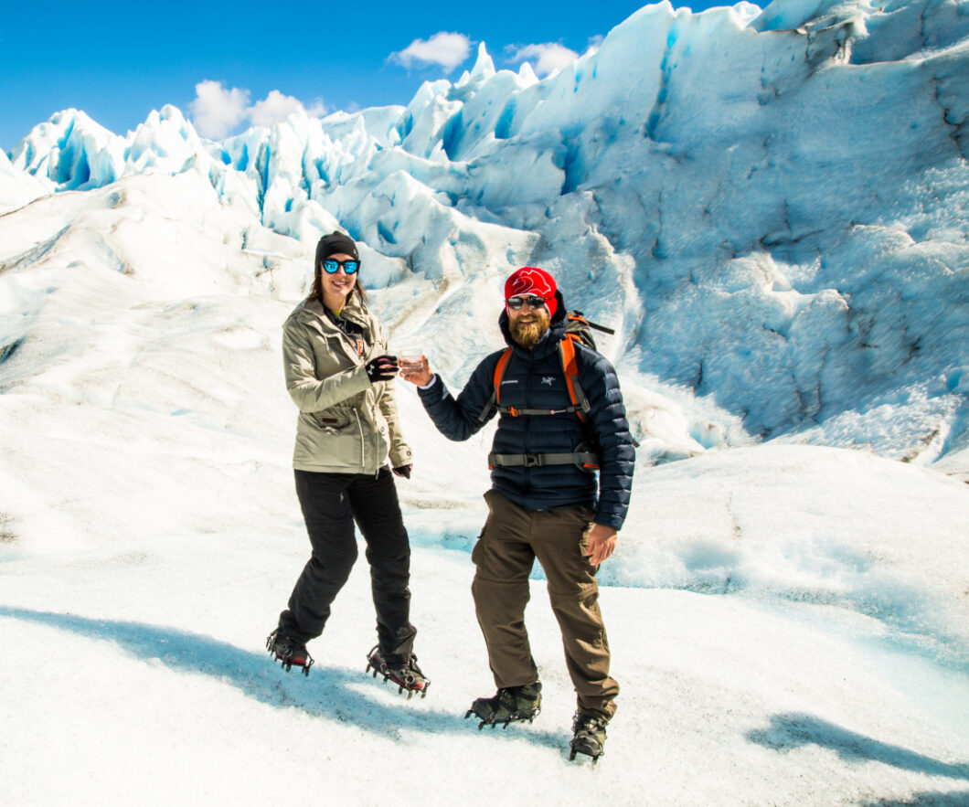 Cheers!! Enjoying our glacier ice drinks at the end of the hike.