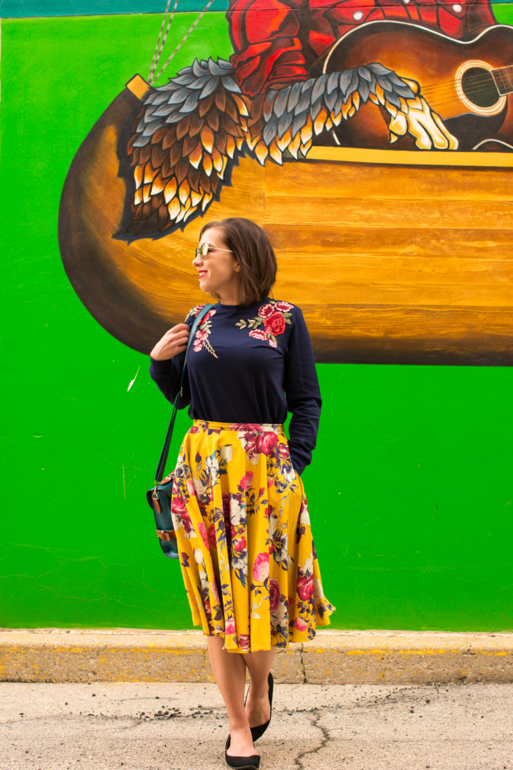 Shein floral sweatshirt & ModCloth floral skirt