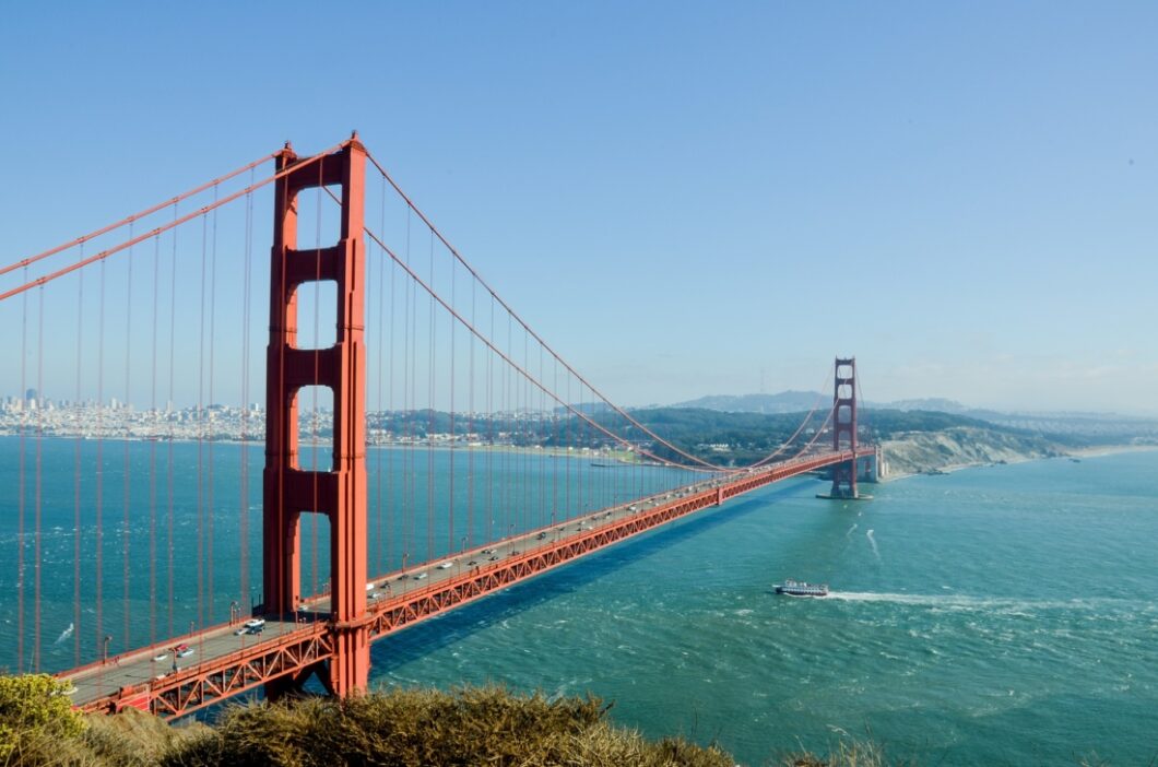 famous Golden Gate Bridge, San Francisco at night, USA