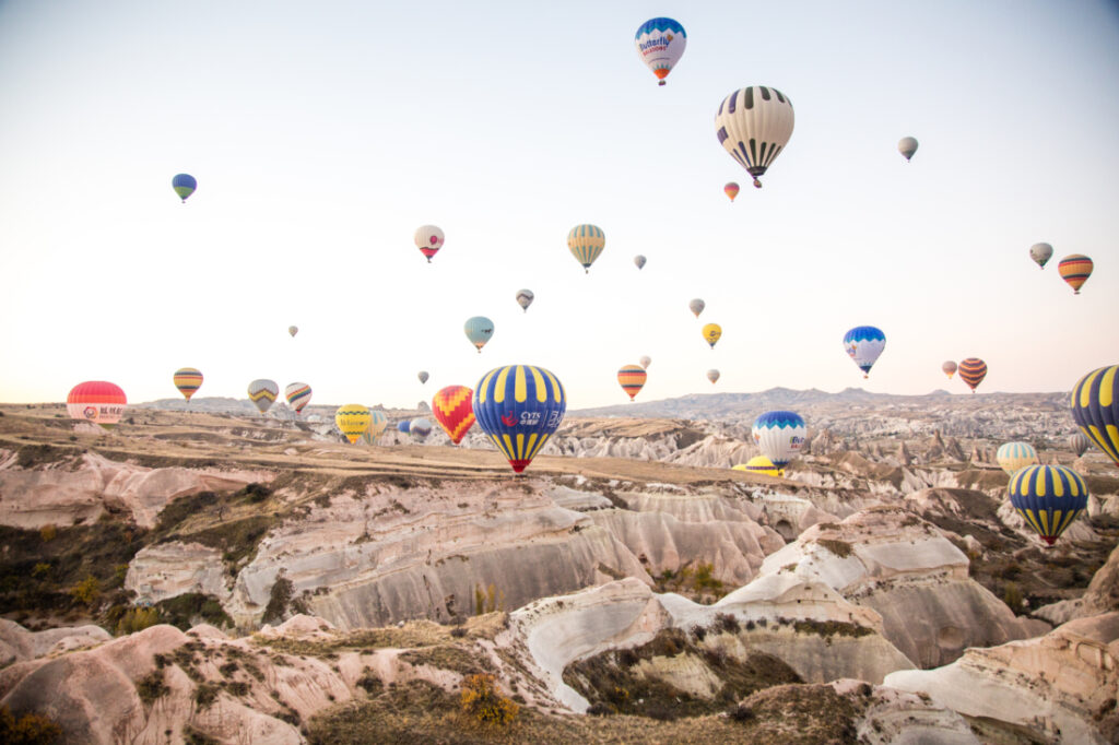 Hot air balloons in cappadocia, turkey.