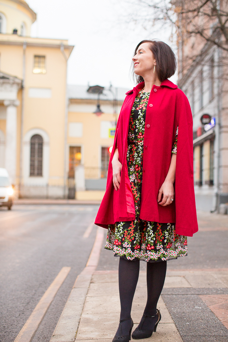 wearing a floral dress for the holidays