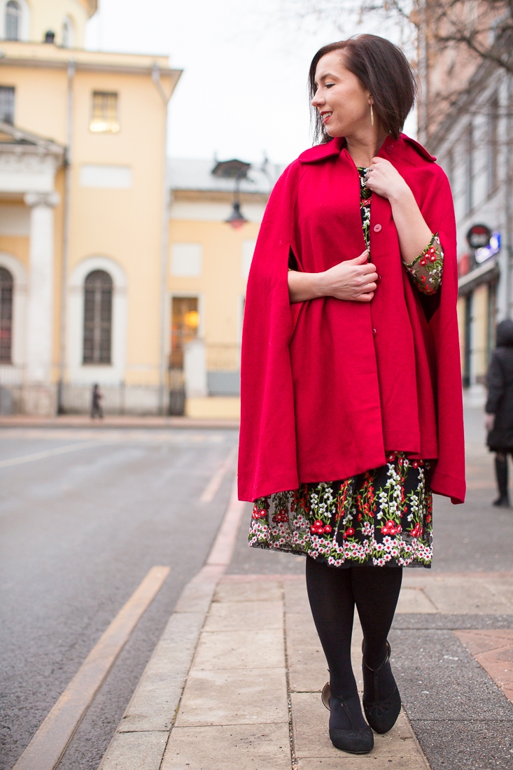 wearing a floral dress for the holidays