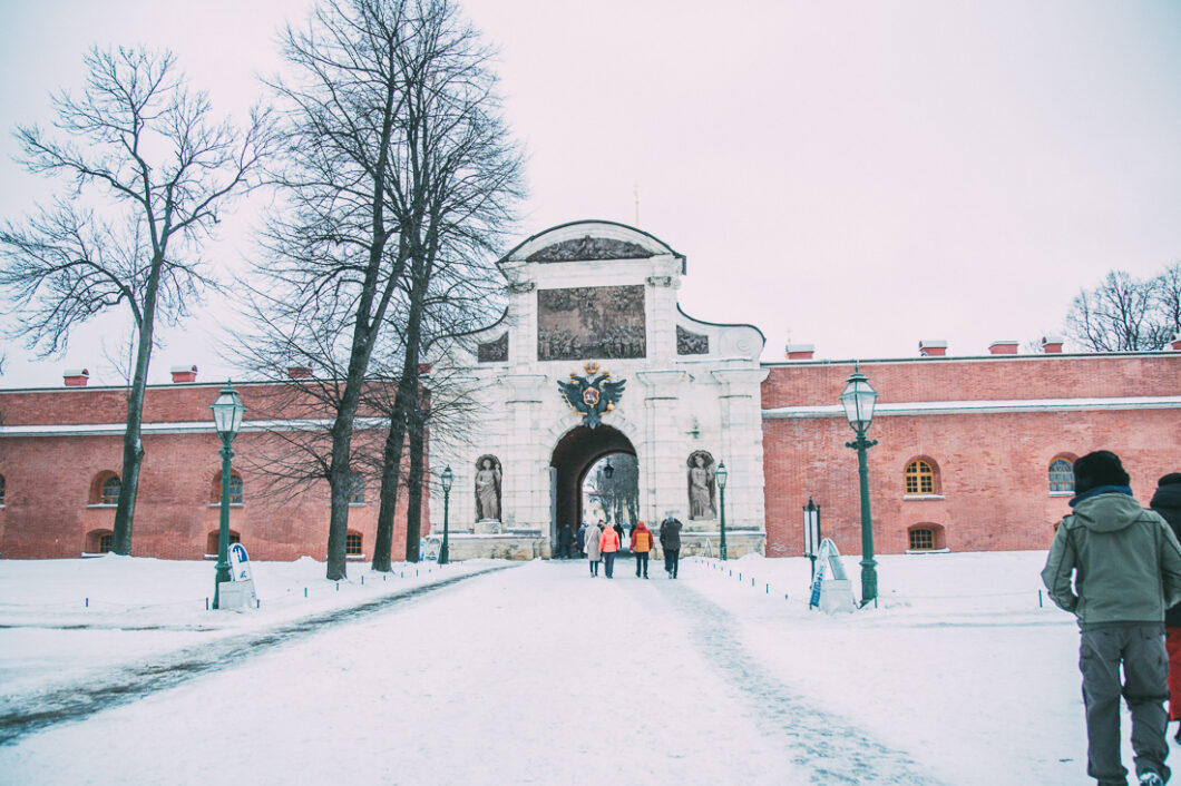 Entering the Peter and Paul Cathedral fortress.