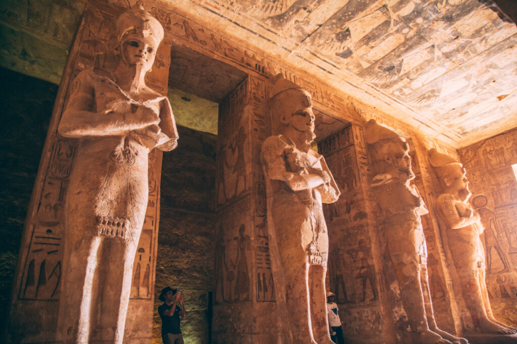 The inside of Abu Simbel featuring large pharaoh statues