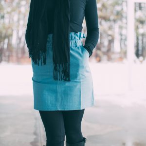 Styling a Denim Skirt With Leggings + Boots for Winter (mini skirt is from Femme Luxe)