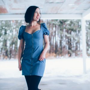 Styling a Denim Mini Dress With Leggings + Boots for Winter 