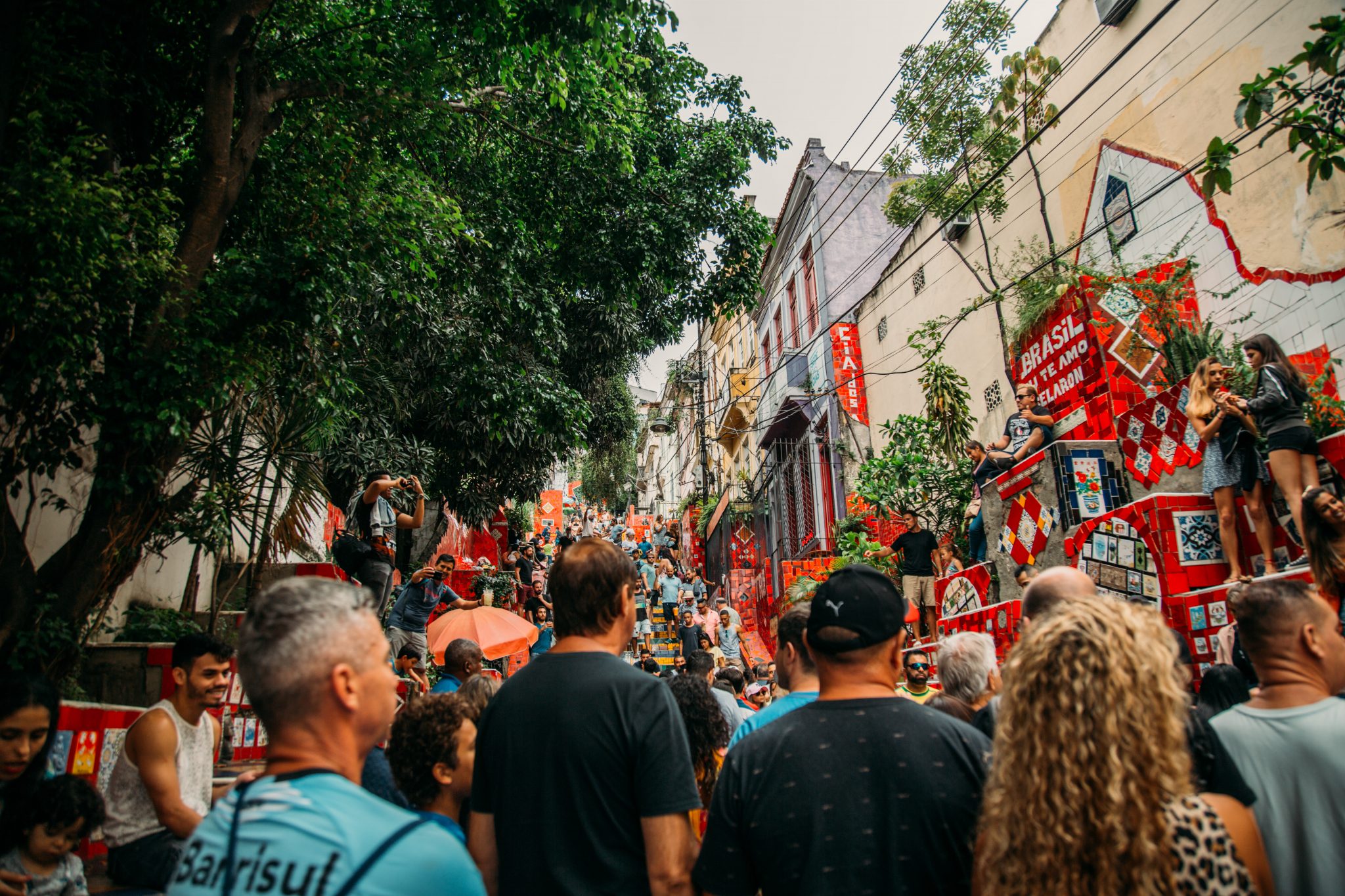 Escadaria Selarón in Rio de Janeiro, completely backed with tourists.