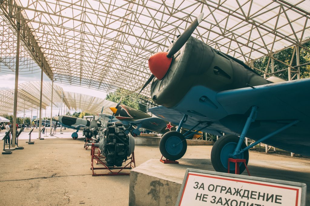 Aircraft on display at the open-air exhibit at Victory Park in Moscow, Russia