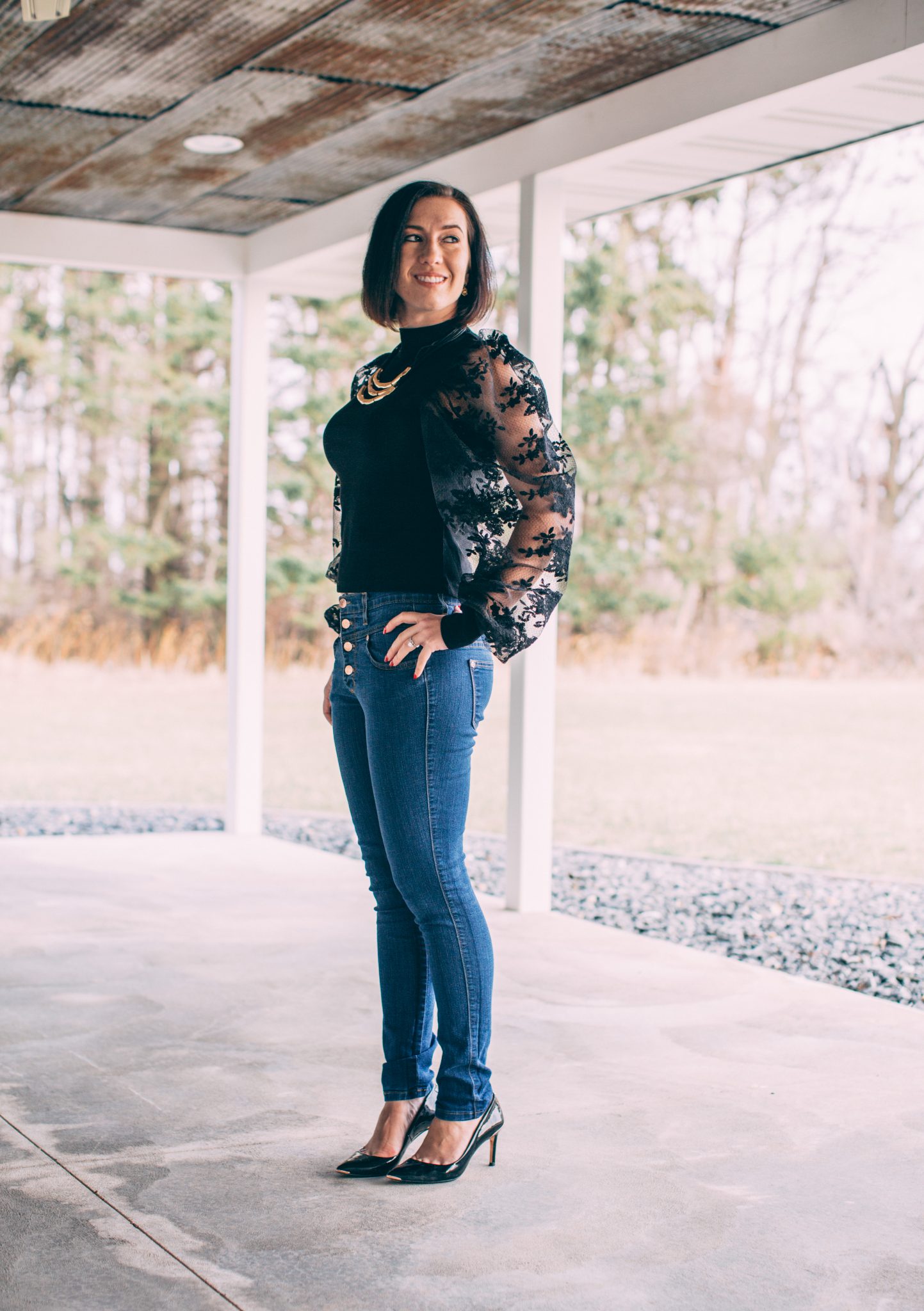 Black Floral Puff Sleeve Top - Trying the Puff Sleeve Trend