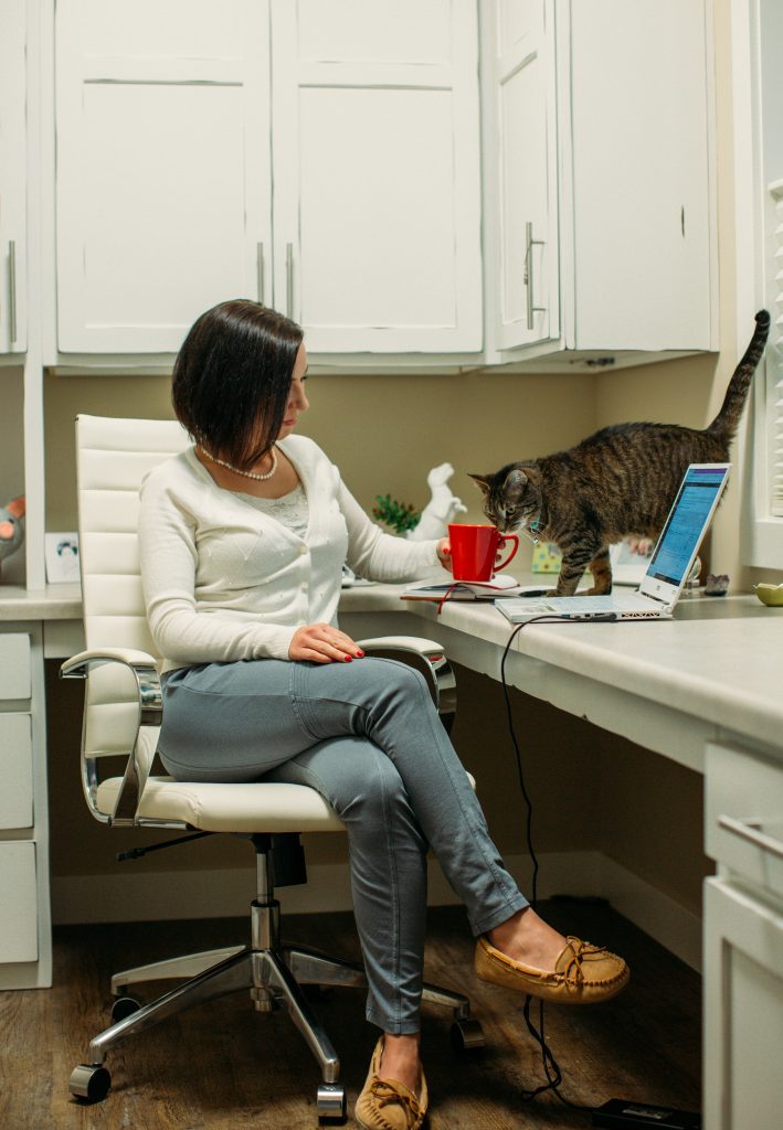 Working from home with my cat Cream cardigan and XCVI Leggings What to Wear When You Work From Home - Tips for Dressing Stylishly Yet Comfortably