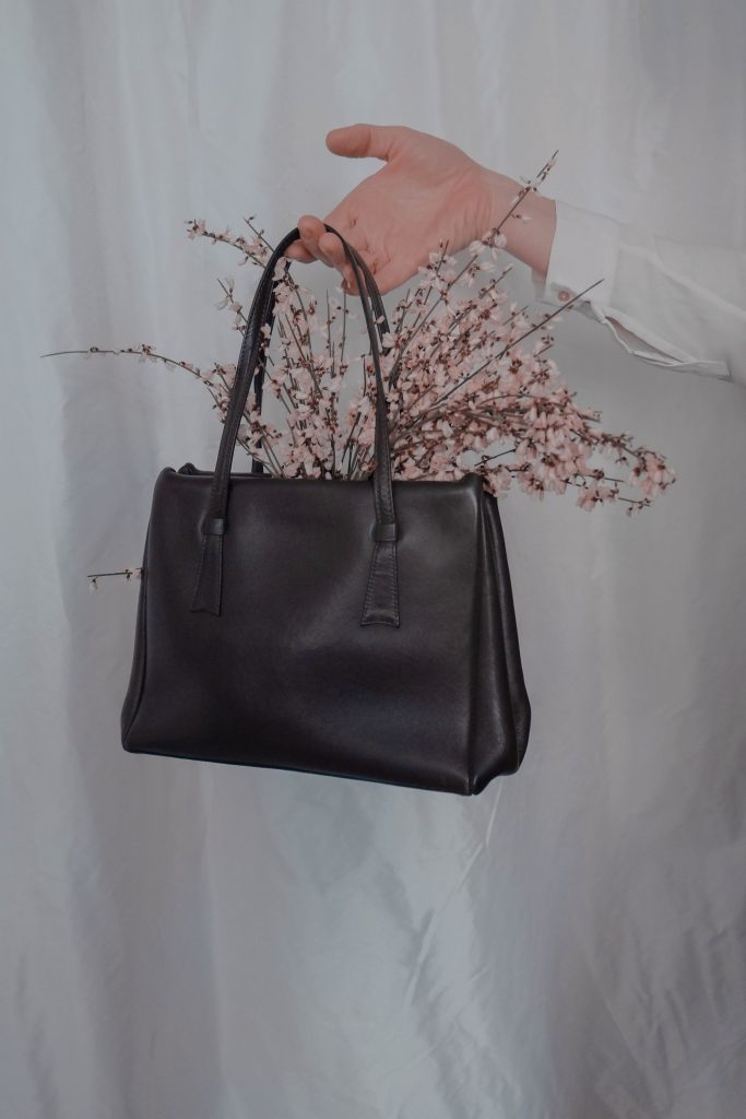 Black leather tote bag