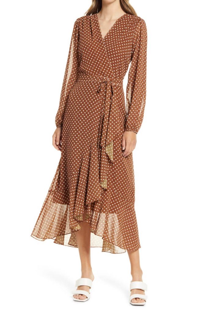 Polka Dot Wrap Front Long Sleeve Dress SAM EDELMAN