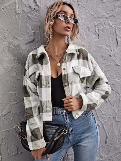 Button Front Buffalo Plaid Jacket