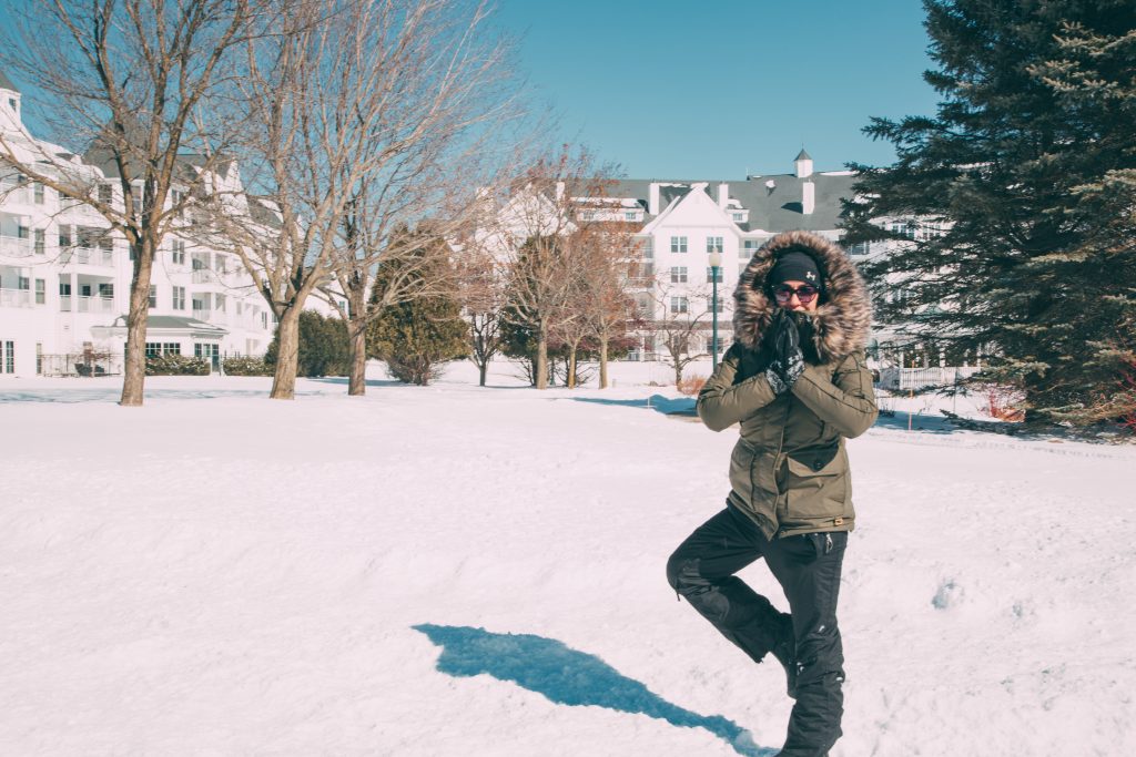 Doing Snowga during the Chill-out winter weekend in Elkhart Lake, WI at the Osthoff Resort