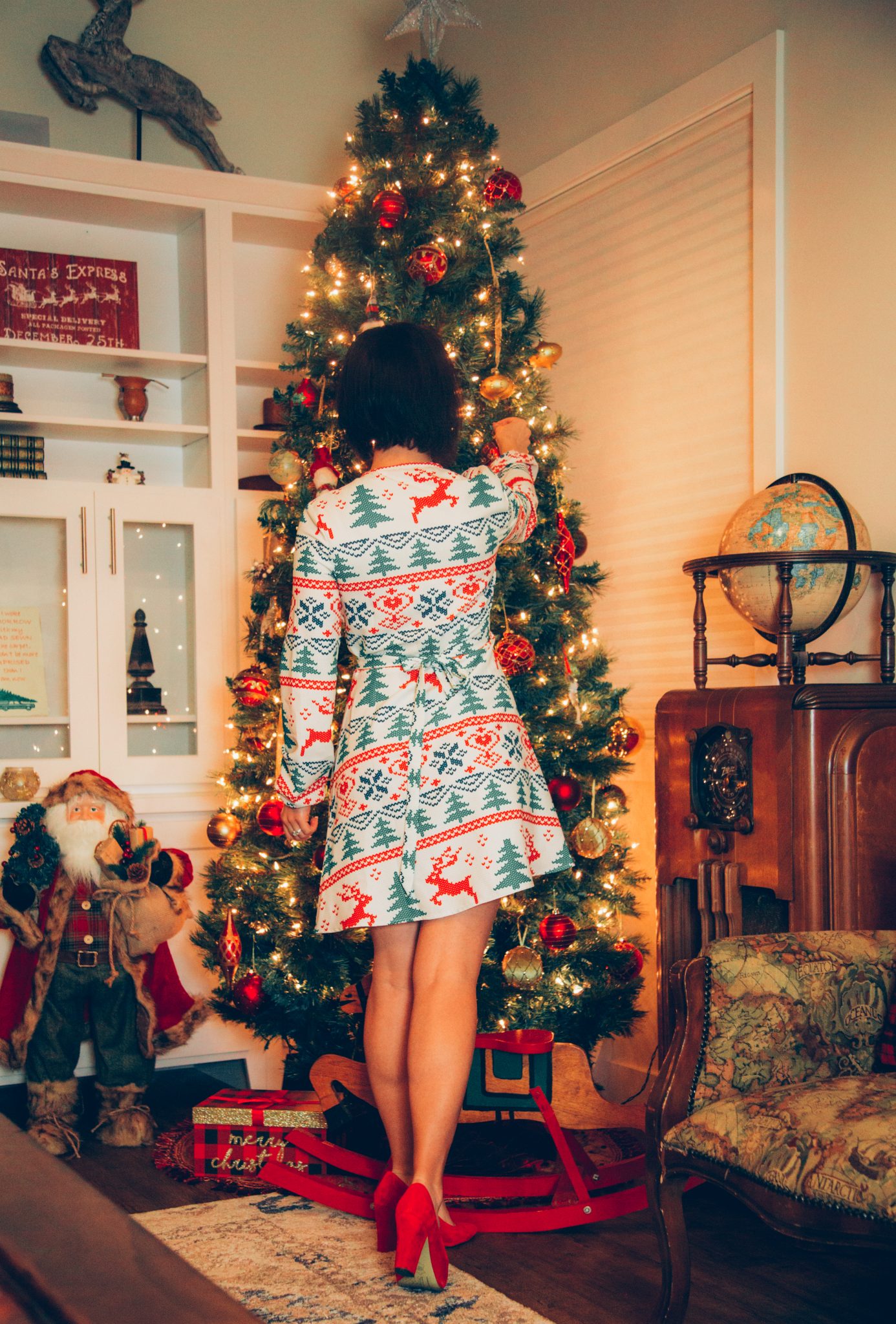 The Offly White Christmas Fair Isle White Christmas Wrap Dress