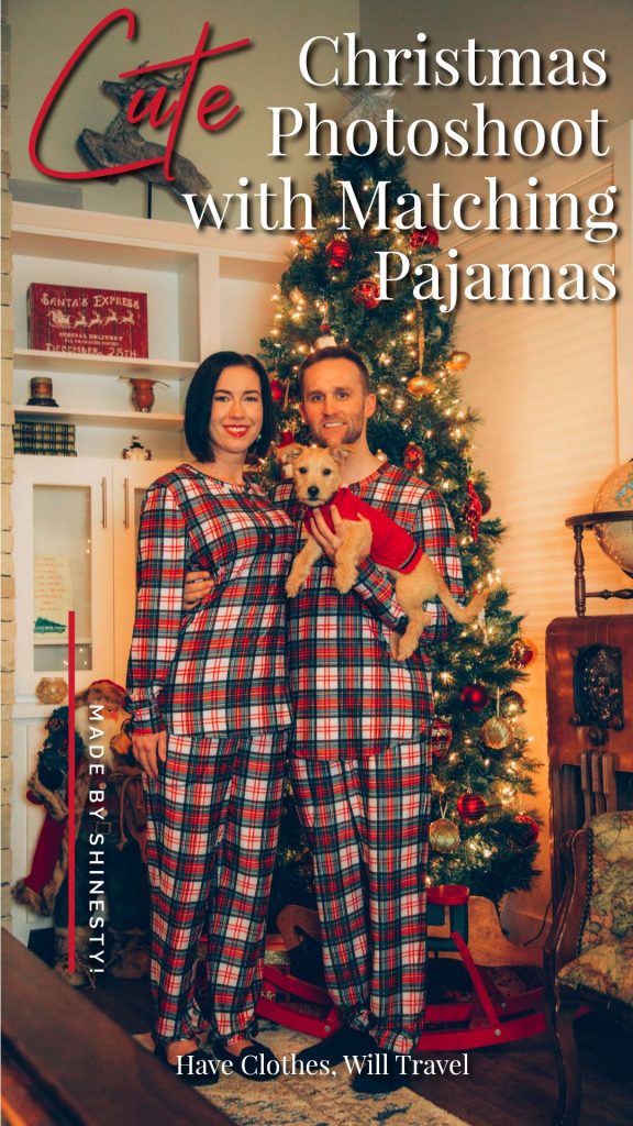 Christmas photoshoot idea featuring matching Shinesty Christmas pajamas