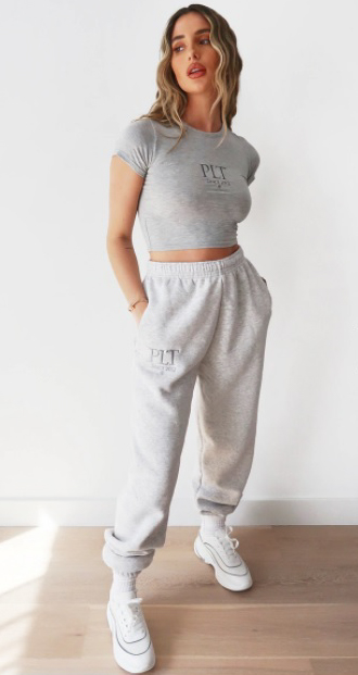 Share PRETTYLITTLETHING ASH GREY ESTABLISHED SLOGAN CASUAL JOGGERS