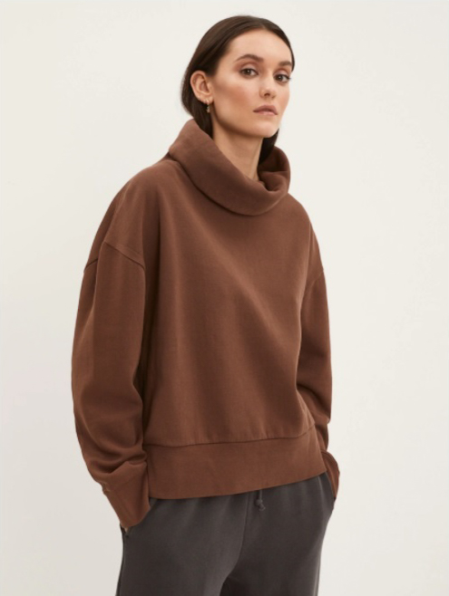 Faded Fleece Mockneck in Brown