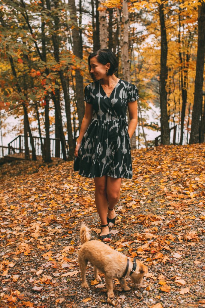 Have Clothes, Will Travel and her dog Buddy taking photos during fall