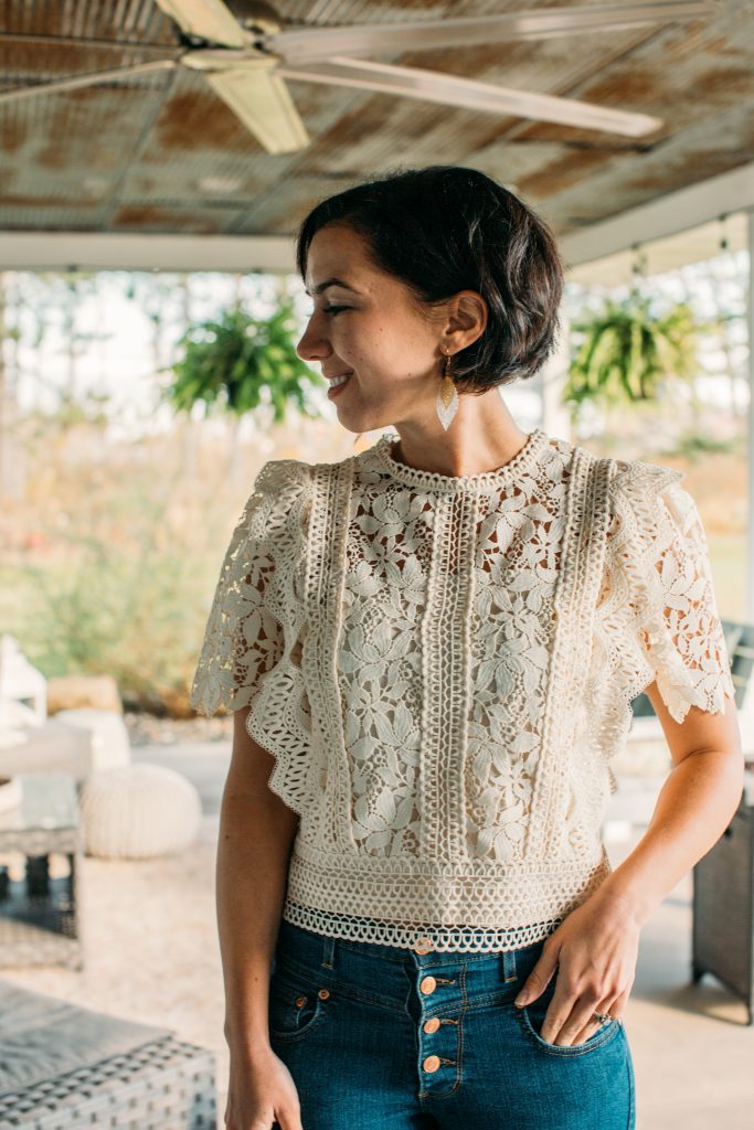 Lush leaves crochet top in cream from Chicwish.