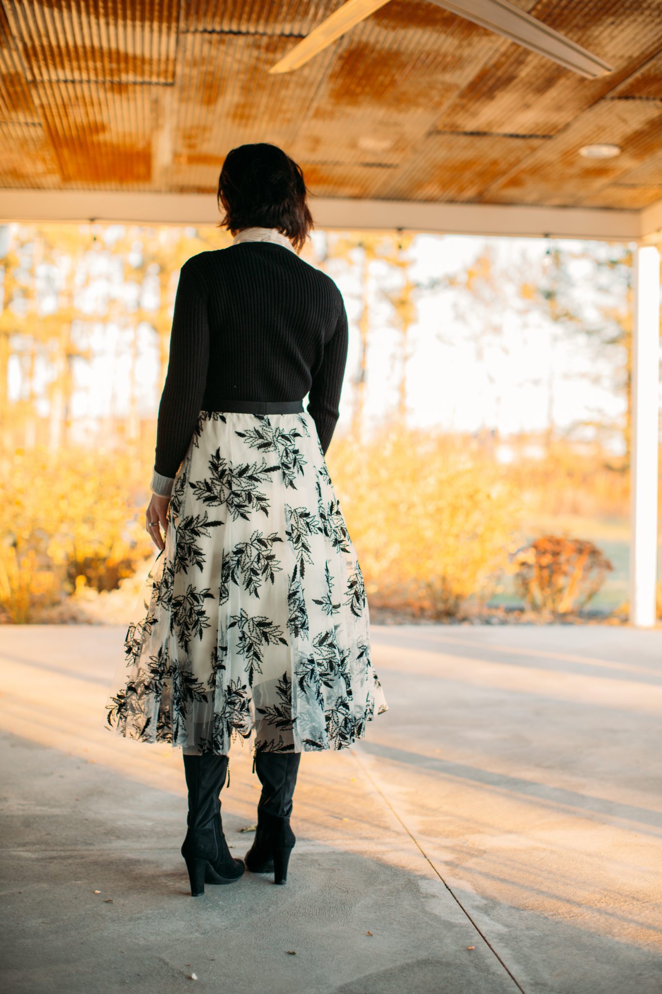 3D leaf double-layered mesh tulle midi skirt in cream from Chicwish.