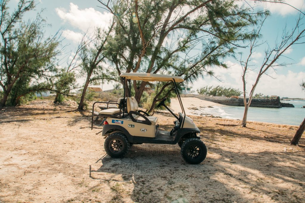 Golf carts for passengers in Salt Cay.