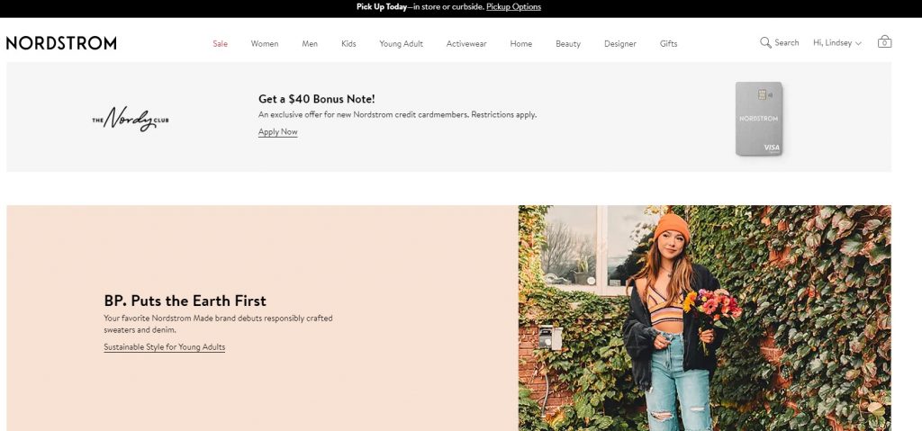 Nordstrom homepage