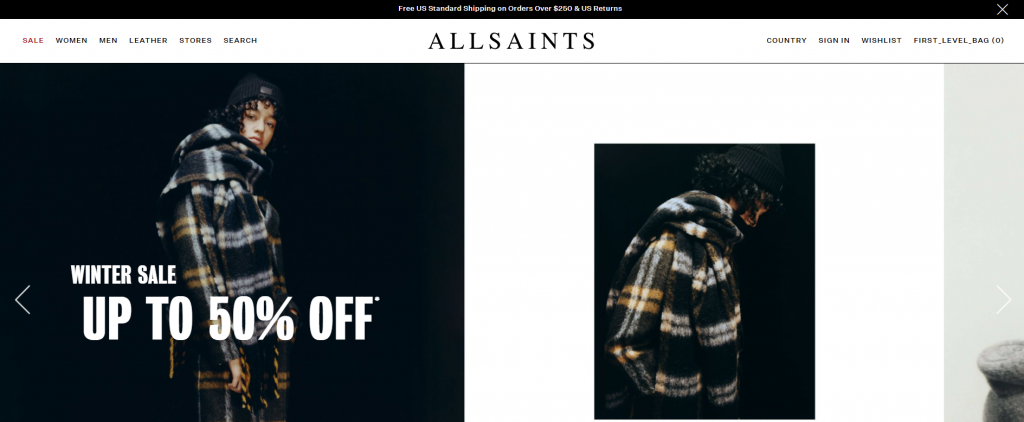 Allsaints homepage best for edgy and goth online shopping