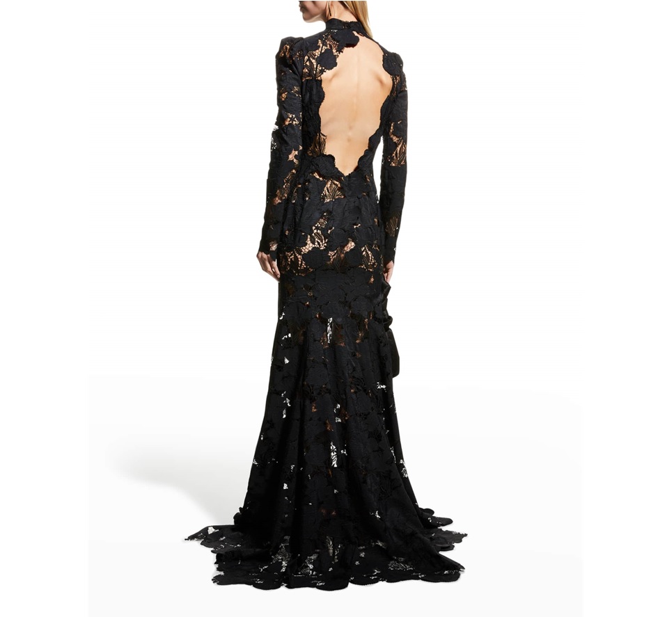 OSCAR DE LA RENTA Magnolia Guipure Lace Open-Back Trumpet Gown