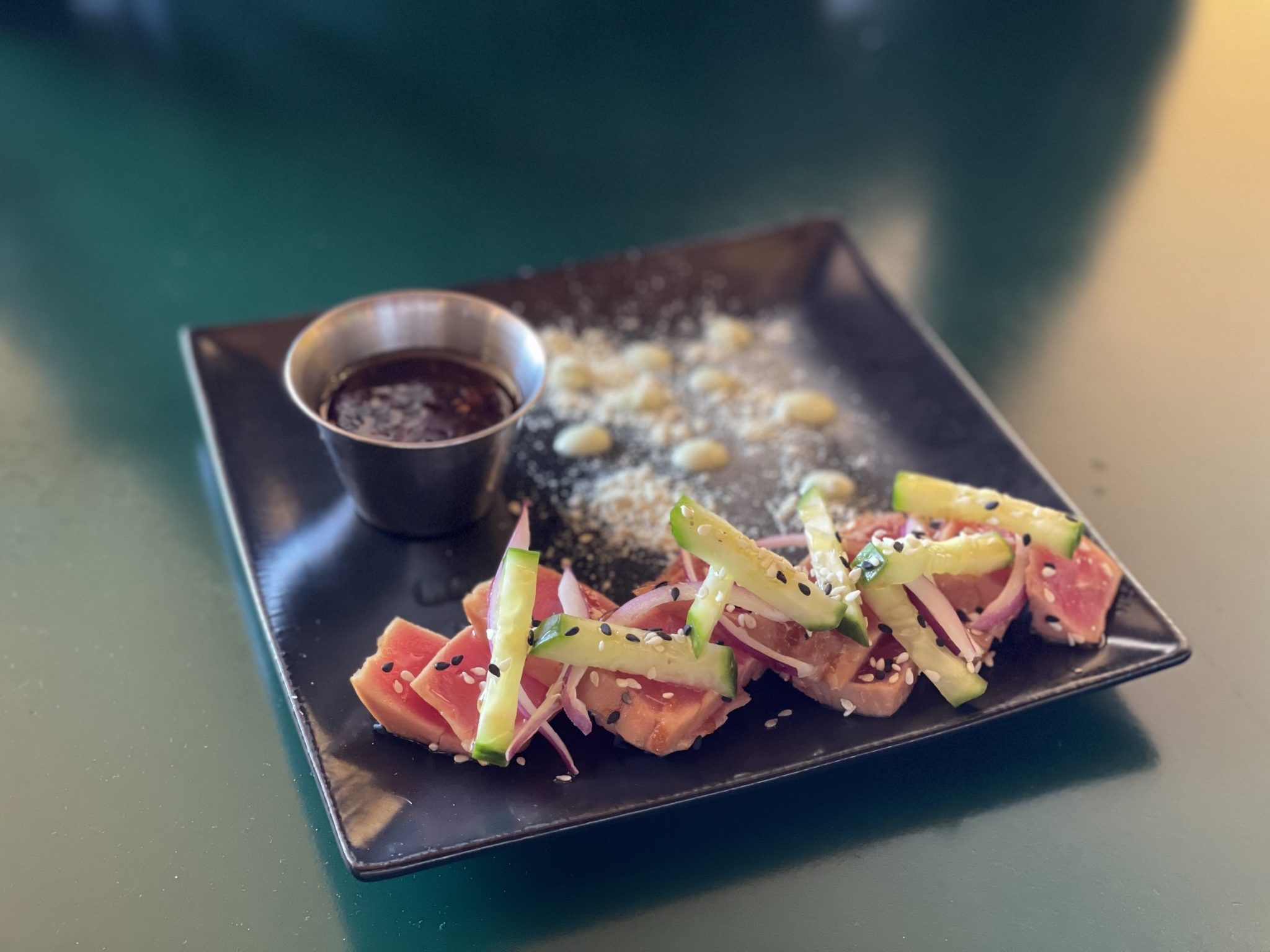 A small plate of vegetables with a dipping sauce served as an appetizer at Lake Street Cafe in Elkhart Lake.