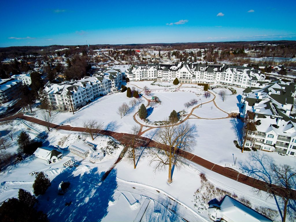 Drone photo of The Osthoff Resort in Elkhart Lake.