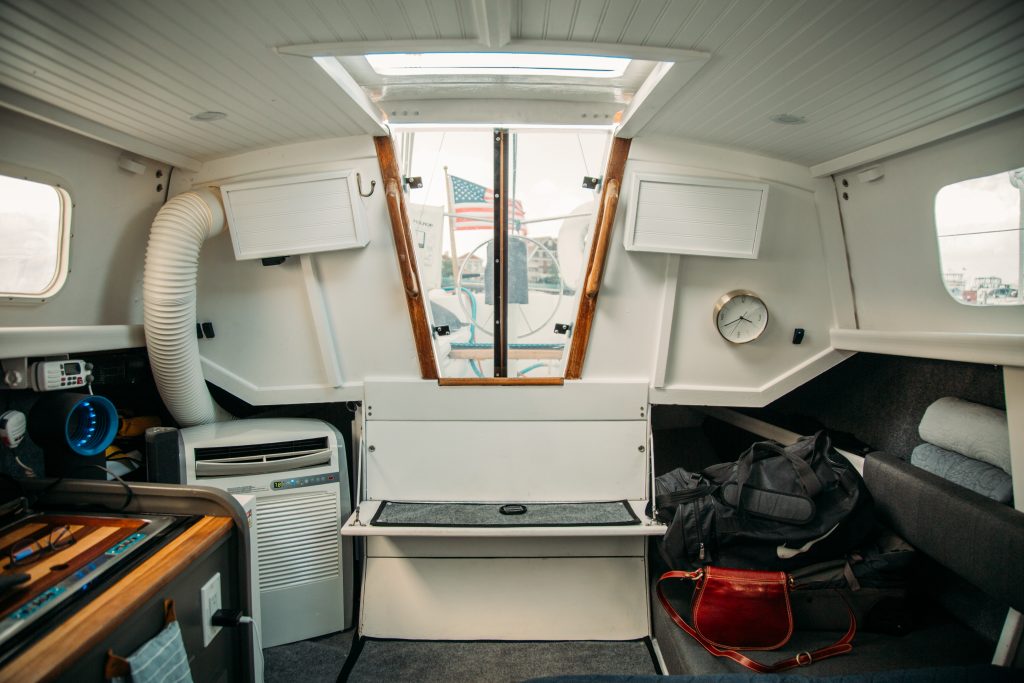 Inside Clementine sailboat in Racine, Wisconsin