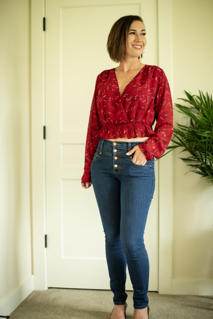 Floral Chiffon Wrap Cropped Blouse