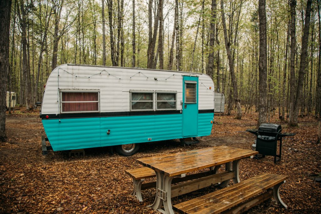 The cute camper we stayed in while glamping in Phelps, Wisconsin.