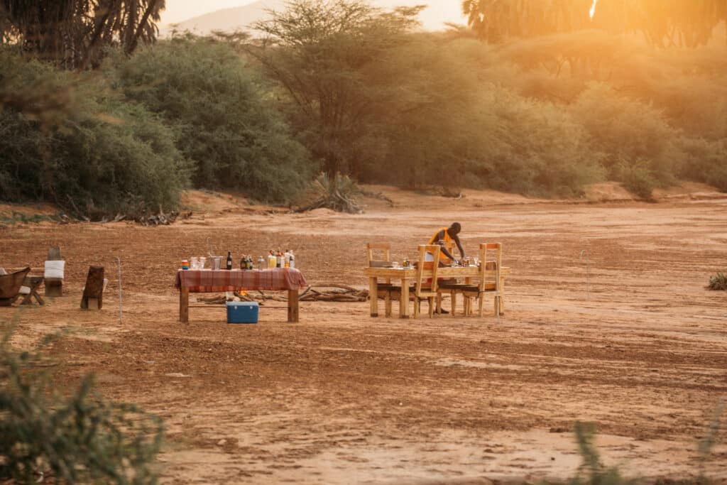 Dinner in the riverbed at Saruni Rhino.