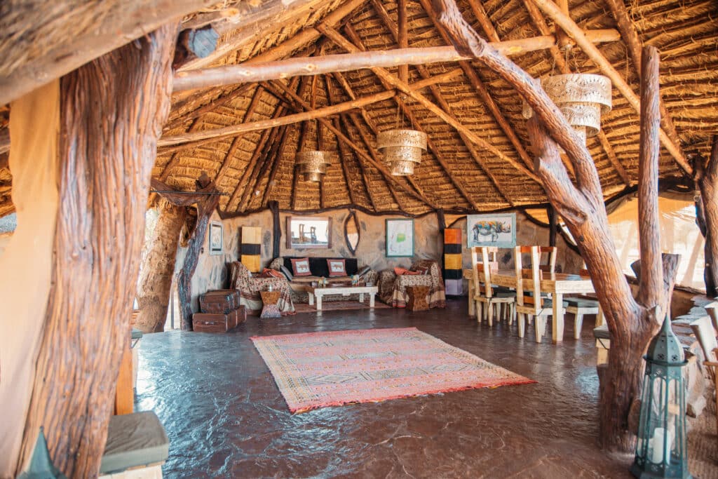 The common area at Saruni Rhino Camp in Kenya.