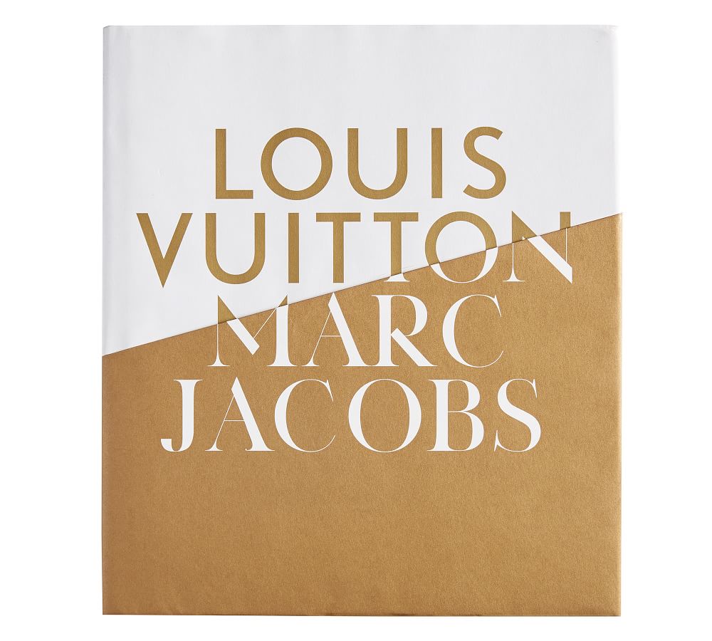 Hardcover fashion and designer book titled Louis Vuitton/Marc Jacobs by Pamela Golbin with a minimalist gold and white book cover design