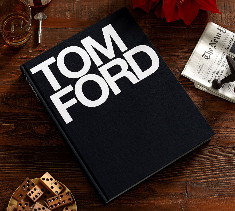 Hardcover fashion and designer book authored by Tom Ford and Bridget Foley titled TOM FORD with minimalist black and white book cover design