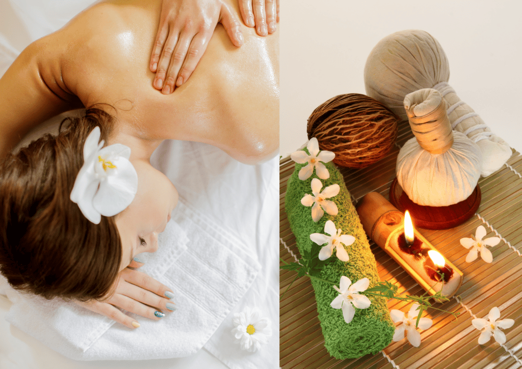 Two pictures of a woman getting a massage at Avani Spa and Well Spa.